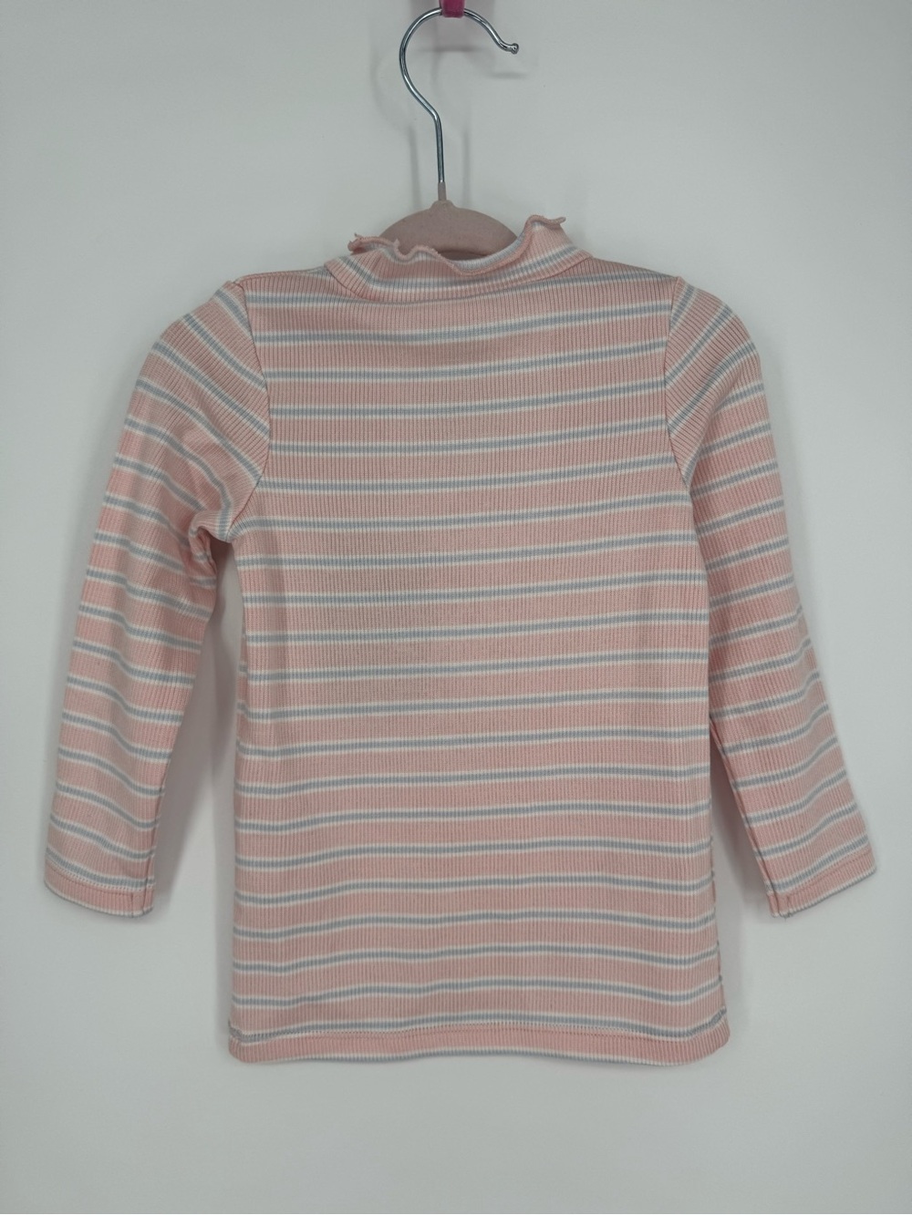 Angel Dear NWT Long Sleeve Ruffle Neck Pink Blue Stripe 18-24M Elevated Basic - Picture 3 of 4